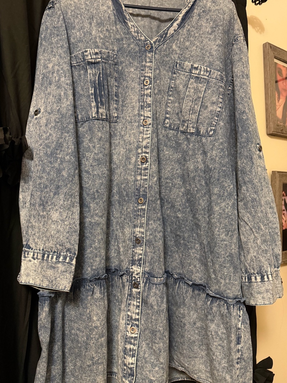 Acid-Wash Denim Button-Front Women's Dress in Light Blue